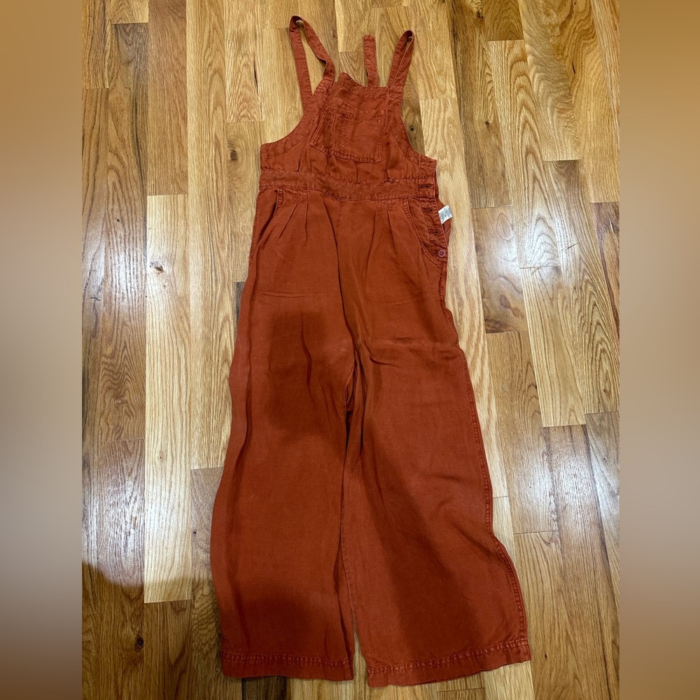 Free People | Linen Wide-Leg Overalls in Rust Color